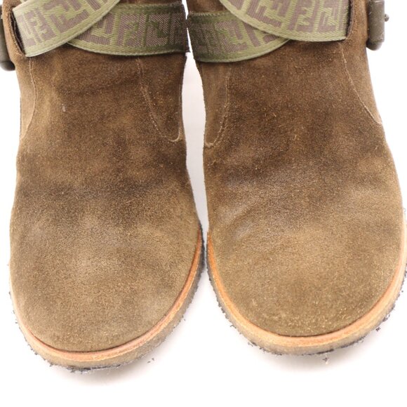 Fendi Heeled Boots Olive Green Suede Women's Size EU 38 Crepe Sole - Picture 9 of 9